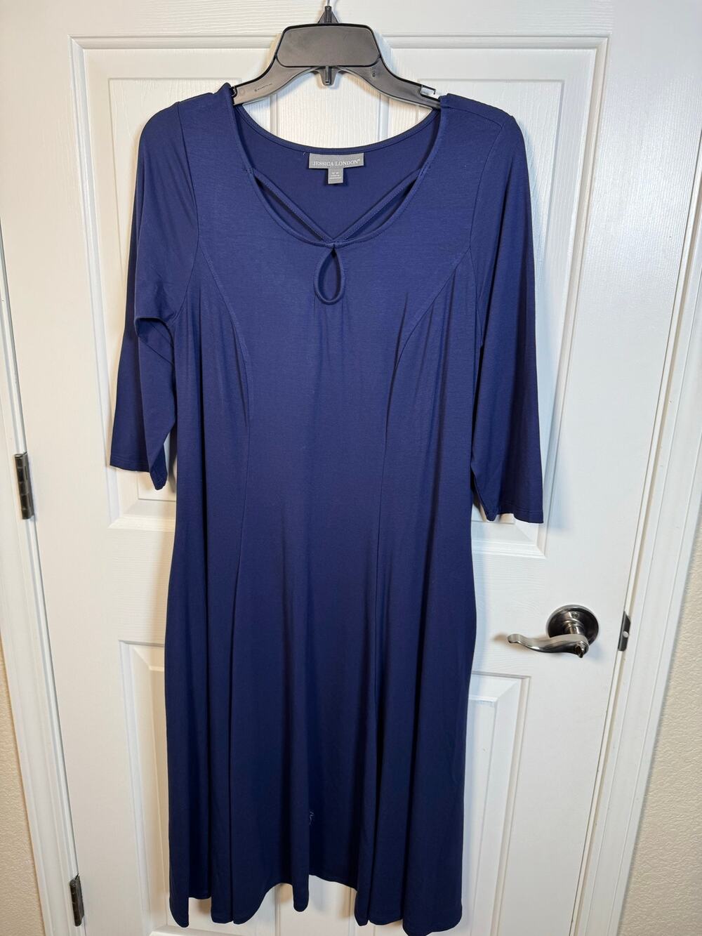 Jessica London Keyhole A-line Dress Pockets Swing Party Wedding Navy Blue 12W